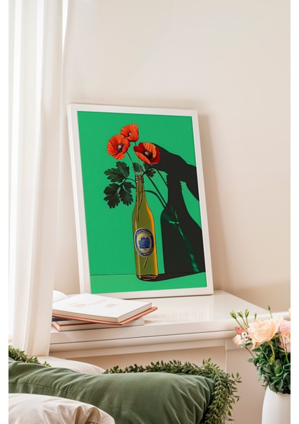 Beyaz Çerçeveli Tablo, Vazoda Kırmızı Çiçek Minimal Illüstrasyonu, Salon Dekoru Poster No: 110260 fiyatları