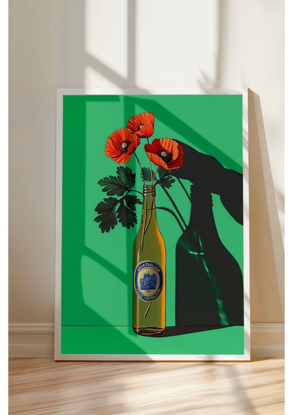 Beyaz Çerçeveli Tablo, Vazoda Kırmızı Çiçek Minimal Illüstrasyonu, Salon Dekoru Poster No: 110260 modelleri