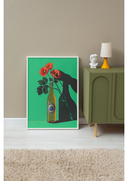 Beyaz Çerçeveli Tablo, Vazoda Kırmızı Çiçek Minimal Illüstrasyonu, Salon Dekoru Poster No: 110260 fırsatları