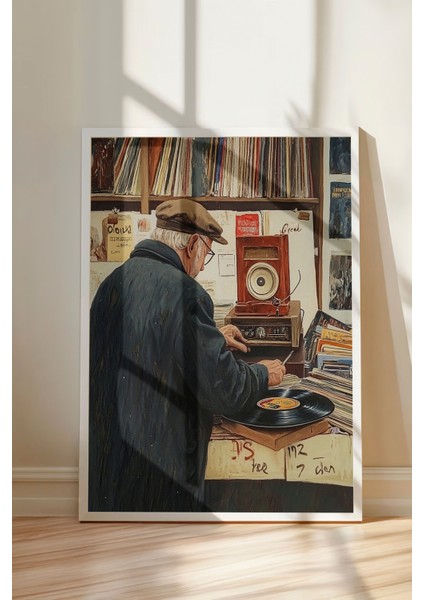 Beyaz Çerçeveli Tablo, Tablo Inceleyen Ressam, Ofis Dekoru Poster No: 110291 modelleri