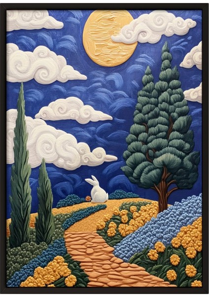 Siyah Çerçeveli Tablo, Gün Batımında Kır Evleri ve Tarlalar, Salon Dekoru Poster No: 110829