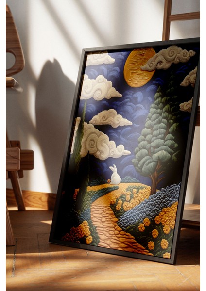 Siyah Çerçeveli Tablo, Gün Batımında Kır Evleri ve Tarlalar, Salon Dekoru Poster No: 110829 fırsatları