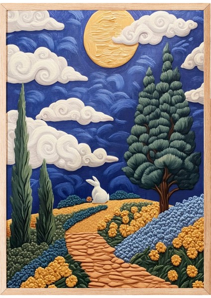 Ahşap Çerçeveli Tablo, Gün Batımında Kır Evleri ve Tarlalar, Salon Dekoru Poster No: 110829