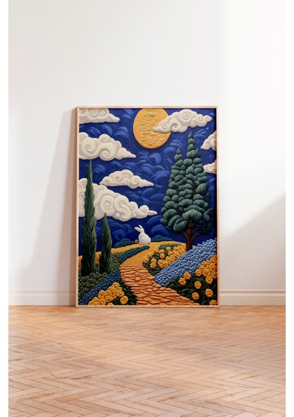 Ahşap Çerçeveli Tablo, Gün Batımında Kır Evleri ve Tarlalar, Salon Dekoru Poster No: 110829 modelleri