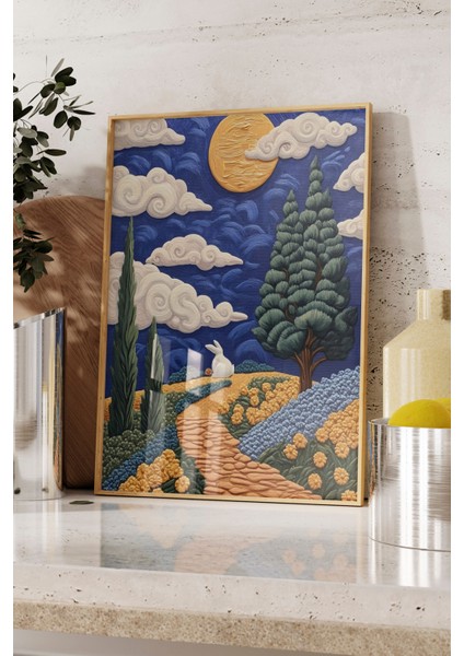 Ahşap Çerçeveli Tablo, Gün Batımında Kır Evleri ve Tarlalar, Salon Dekoru Poster No: 110829 fırsatları