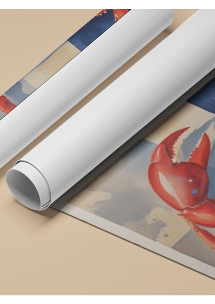 Çerçevesiz Poster, Kırmızı Yengeç – Deniz Illüstrasyonu, Mutfak Dekoru Poster No: 109801 fırsatları