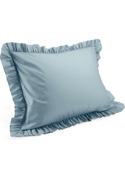 Yüzde Yüz Pamuklu Su Mavisi Fırfırlı Iki Adet 50X70 Yastık Kılıfı Seti