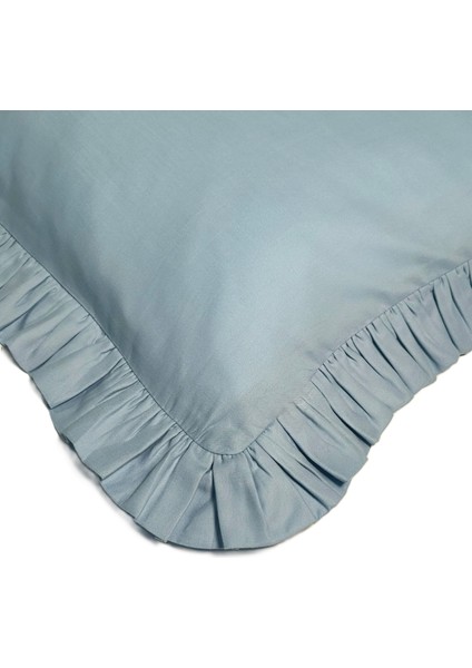 Yüzde Yüz Pamuklu Su Mavisi Fırfırlı Iki Adet 50X70 Yastık Kılıfı Seti fiyatları