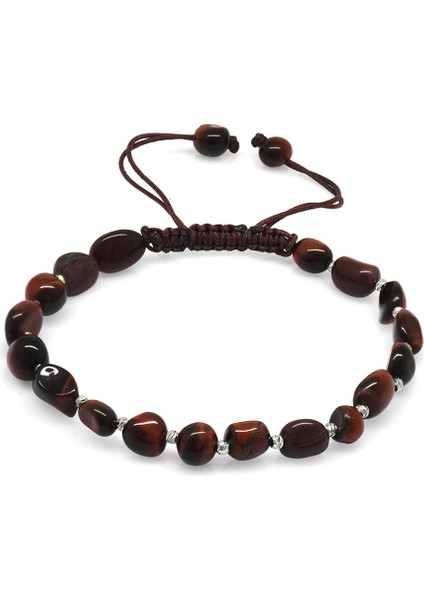 Makrome Örgülü Naturel Kesim Koyu Renk Kaplangözü Doğaltaş Erkek Bileklik