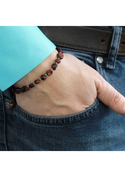 Makrome Örgülü Naturel Kesim Koyu Renk Kaplangözü Doğaltaş Erkek Bileklik modelleri