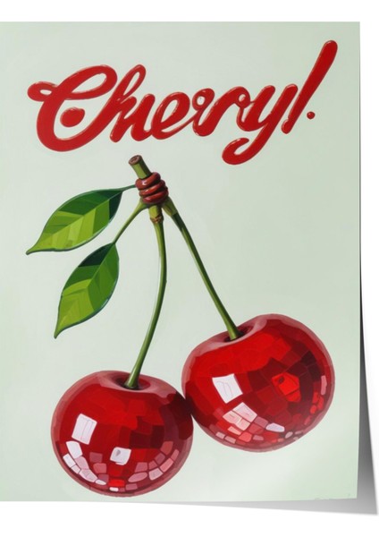 Çerçevesiz Poster, Cheryl – Nostaljik Kiraz Tipografisi, Mutfak Dekoru Poster No: 109992