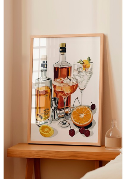Ahşap Çerçeveli Tablo, Alkollü Içecekler ve Kokteyl Malzemeleri, Mutfak Dekoru Poster No: 110206 fiyatları