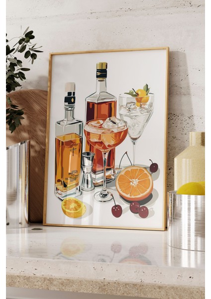 Ahşap Çerçeveli Tablo, Alkollü Içecekler ve Kokteyl Malzemeleri, Mutfak Dekoru Poster No: 110206 fırsatları