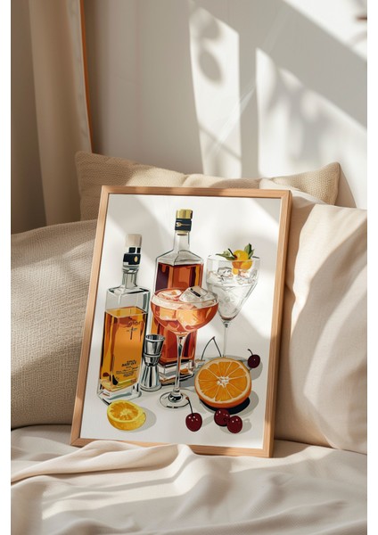 Ahşap Çerçeveli Tablo, Alkollü Içecekler ve Kokteyl Malzemeleri, Mutfak Dekoru Poster No: 110206 indirimleri