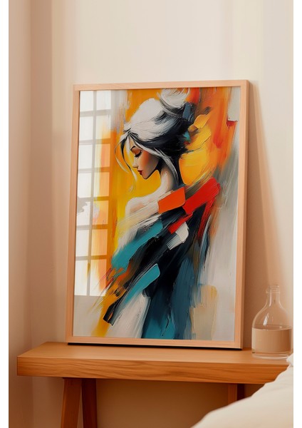 Ahşap Çerçeveli Tablo, Renkli Fırça Darbeleri ile Kadın Portresi, Ofis Dekoru Poster No: 111094 fiyatları