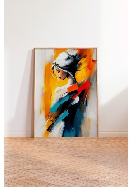 Ahşap Çerçeveli Tablo, Renkli Fırça Darbeleri ile Kadın Portresi, Ofis Dekoru Poster No: 111094 modelleri