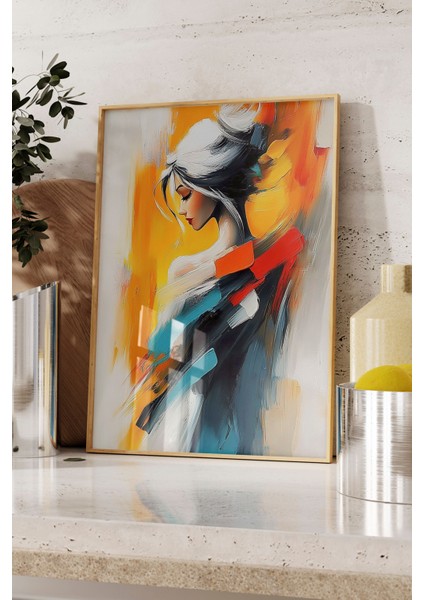 Ahşap Çerçeveli Tablo, Renkli Fırça Darbeleri ile Kadın Portresi, Ofis Dekoru Poster No: 111094 fırsatları