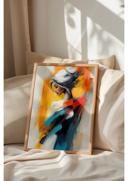 Ahşap Çerçeveli Tablo, Renkli Fırça Darbeleri ile Kadın Portresi, Ofis Dekoru Poster No: 111094 indirimleri