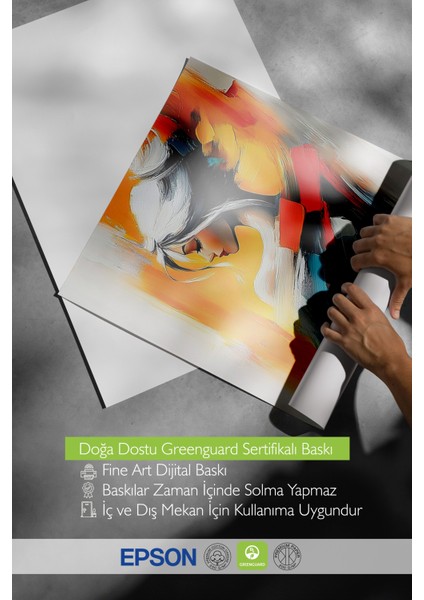 Ahşap Çerçeveli Tablo, Renkli Fırça Darbeleri ile Kadın Portresi, Ofis Dekoru Poster No: 111094