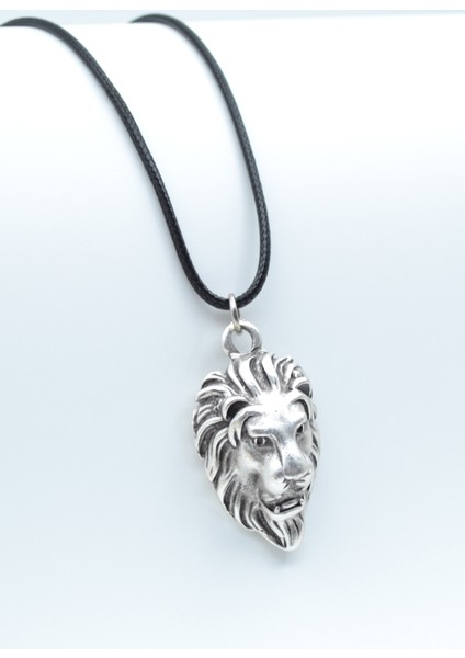Aslan Gümüş Kaplama Deri İp Kolye