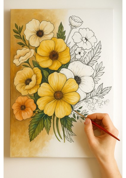 25X35 Resimli Tuval Boyama Seti- 6 Renk Akrilik Boya ve 2 Fırça Adet Fırça Model-17 fiyatları