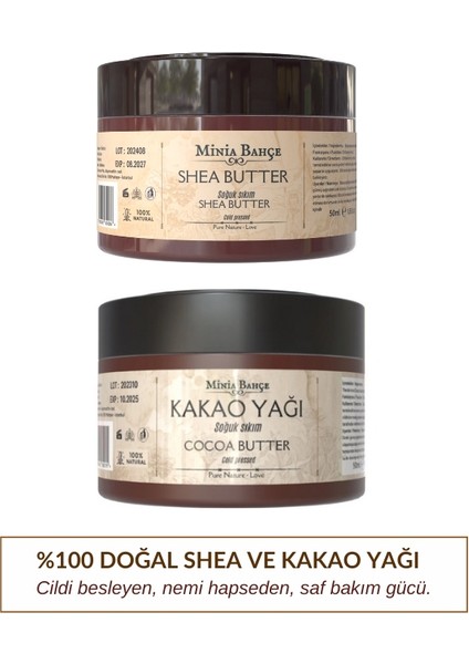 Soğuk Sıkım Shea Butter ve Kakao Yağı, %100 Doğal & Saf, 50ML