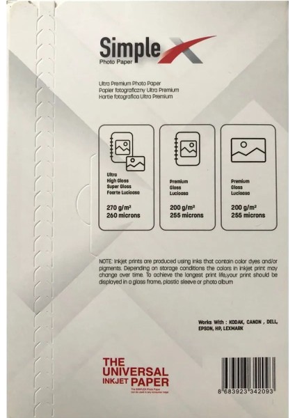 Epson Uyumlu 10X15 Parlak Glossy 270GR 100’LÜK Fotoğraf Kağıdı Ultra Premium fiyatları