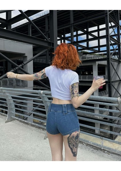 Kadın Siyah ve Beyaz 2 Adet Barbie Baskılı Los Angeles Kısa Kollu Crop Tshirt modelleri