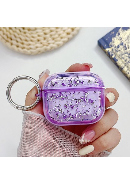 Apple Airpods 3 Için Darbeye Dayanıklı Epoksi Pc Kasa Anti-Drop Bluetooth Kulaklık Kapağı Halka Tokalı-Mor (Yurt Dışından)