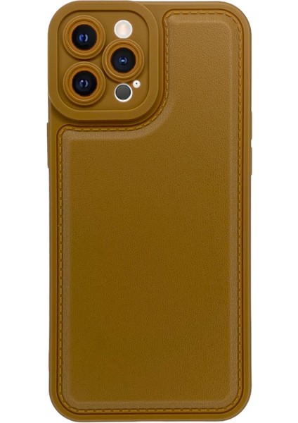 iPhone 12 Pro Max Kamera Korumalı Deri Desenli Kahverengi Silikon Kılıf modelleri