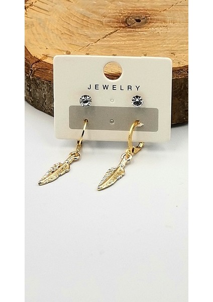 Altın Sarısı Figürlü Dörtlü Kararmaz Lüks Küpe