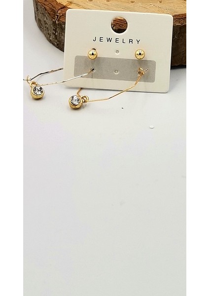 Altın Sarısı Figürlü Dörtlü Kararmaz Lüks Küpe