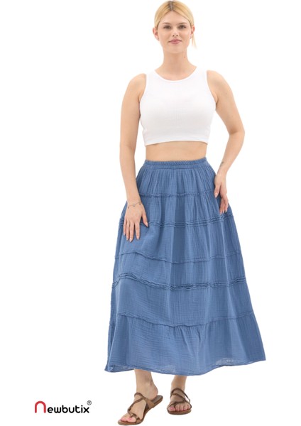 Indigo Müslin Uzun Yazlık Etek