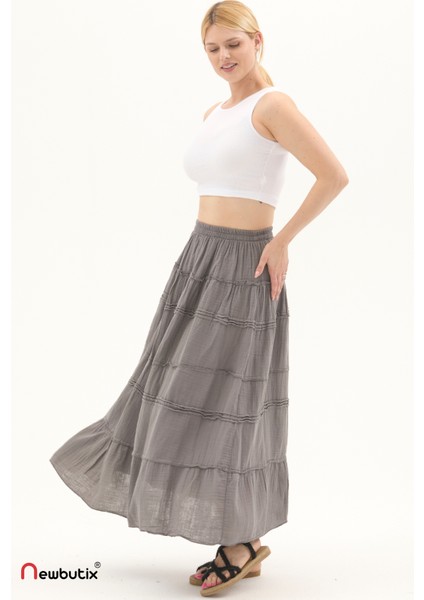 Gri Müslin Uzun Yazlık Etek fırsatları