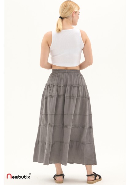 Gri Müslin Uzun Yazlık Etek indirimleri