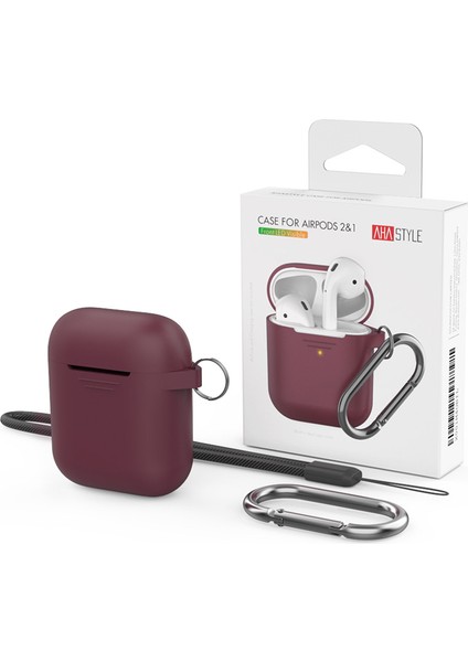 Airpods Için Şarj KUTULU(2016)/(2019)/KABLOSUZ Şarj Kutulu AIRPODS(2019)TOZ Önleyici Fiş Tasarımlı Yumuşak Silikon Düşmeye Dayanıklı Kapak Kancalı-Şarap Kırmızısı (Yurt Dışından)