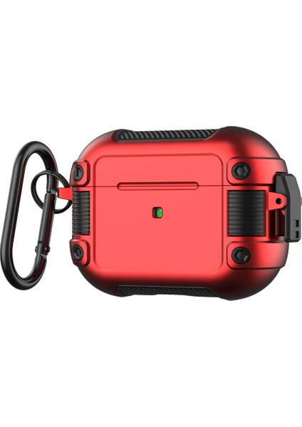 Apple Airpods Için Pro Kilit Toka Kulaklık Kutusu Pc + Tpu Kulakiçi Şarj Kutusu Koruyucu Kapak Karabina Ile-Kırmızı (Yurt Dışından)