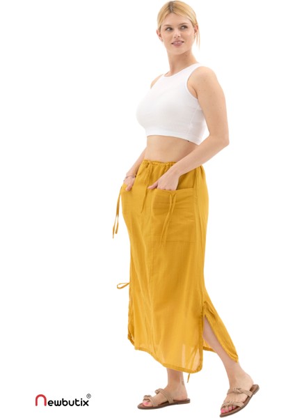 Hardal Vual Bağlama Detay Midi Boy Yazlık Etek fiyatları