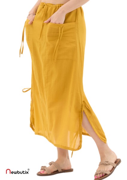 Hardal Vual Bağlama Detay Midi Boy Yazlık Etek modelleri