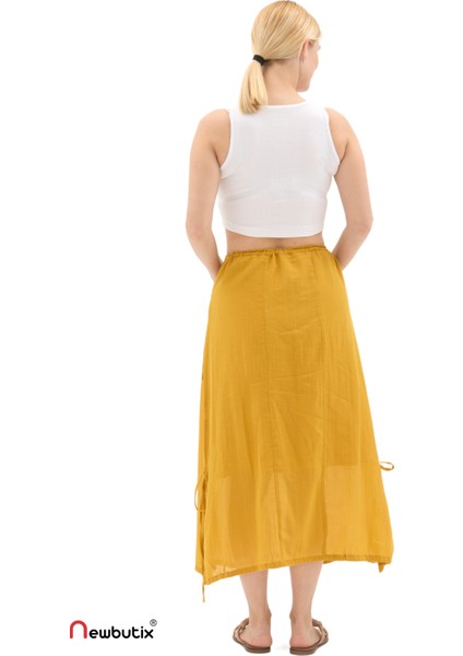 Hardal Vual Bağlama Detay Midi Boy Yazlık Etek indirimleri