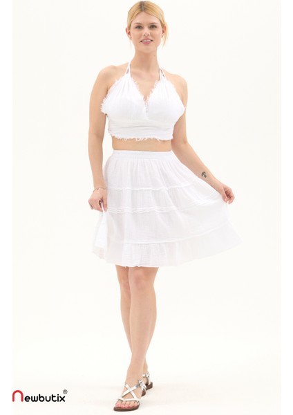 Beyaz Müslin Kısa Yazlık Etek