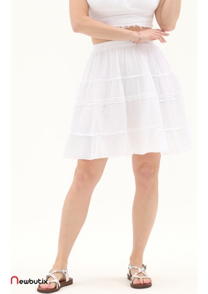 Beyaz Müslin Kısa Yazlık Etek modelleri