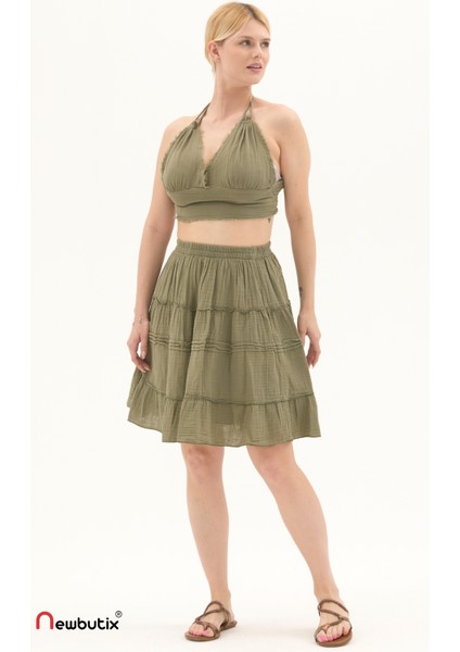 Haki Müslin Kısa Yazlık Etek