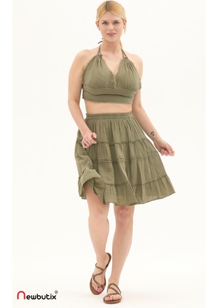 Haki Müslin Kısa Yazlık Etek fiyatları