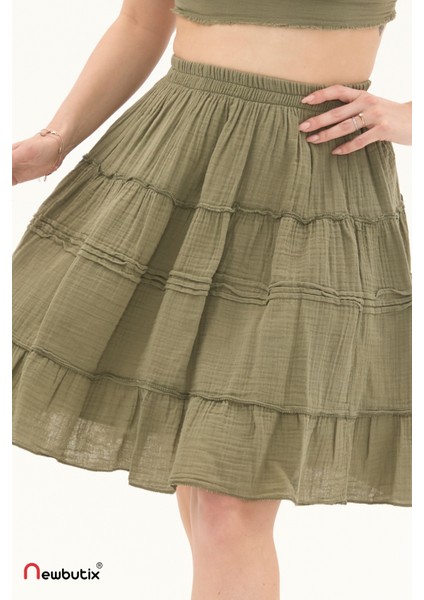 Haki Müslin Kısa Yazlık Etek modelleri