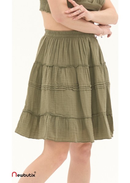 Haki Müslin Kısa Yazlık Etek fırsatları