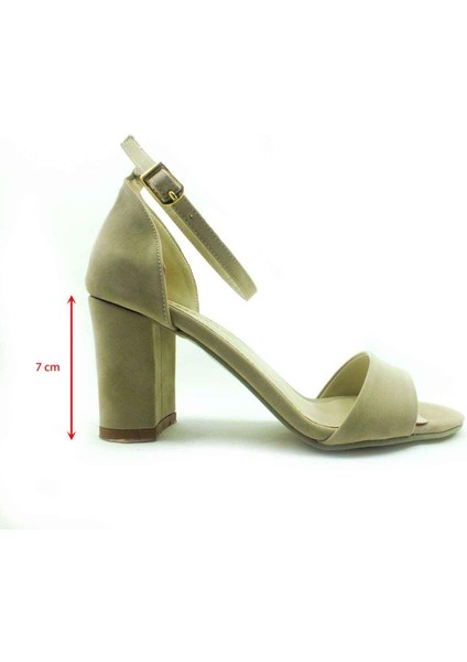 Tek Bantlı Topuklu Kadın Ayakkabı Ten-Süet 61 08
