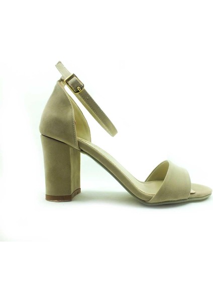 Tek Bantlı Topuklu Kadın Ayakkabı Ten-Süet 61 08 fırsatları