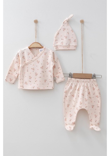 Yenidoğan Kız Bebek Zıbın Seti Çiçek Desenli Pembe Yenidoğan Kruvaze Takım
