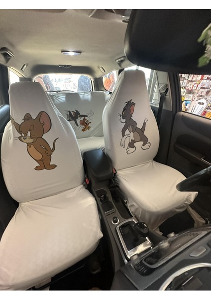 Tom ve Jerry Oto Servis Kılıfı Beyaz